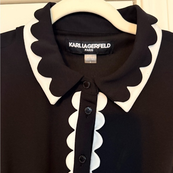 Karl Lagerfeld Paris Black&White Scalloped Collar Dress S 8 Chic Office Cocktail - Picture 6 of 12